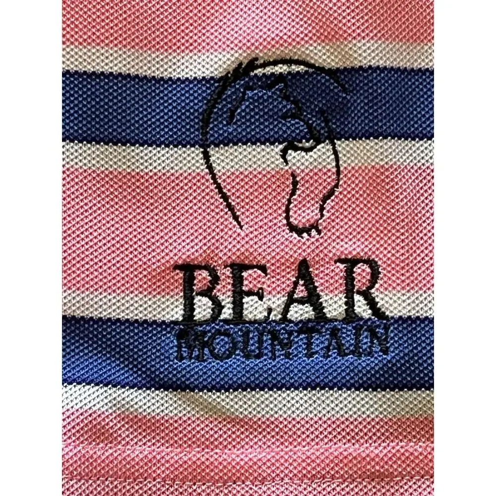 RLX Ralph Lauren Golf Polo Men L Pink Blue Wht Stripe Bear Mountain Performance